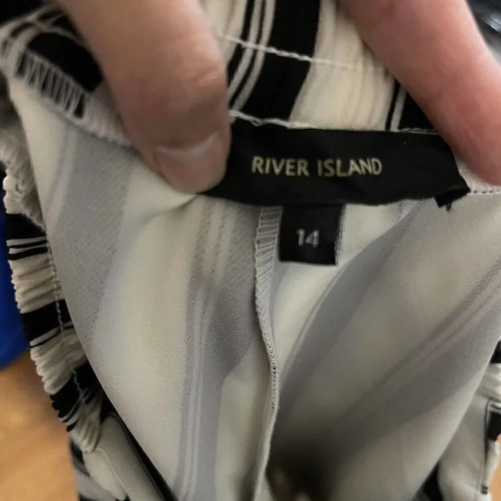 River Island Black stripe tie waist tapered trousers size US 14